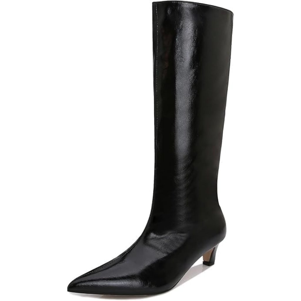 Women's Black Knee High Boots Pointed Toe Kitten Low Heel Tall Boots Pull On